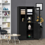 Curio Cabinet Glass Display Cabinet with Glass Door & 4 Adjustable Shelves, 71" Tall Metal Storage Cabinet,Freestanding Black Bookshelf Bookcase Liquor Cabinet for Home Living Room Pantry - Grand Goldman