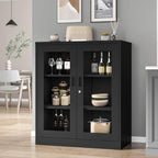 Curio Cabinet Glass Display Cabinet with Glass Door & 4 Adjustable Shelves, 71" Tall Metal Storage Cabinet,Freestanding Black Bookshelf Bookcase Liquor Cabinet for Home Living Room Pantry - Grand Goldman