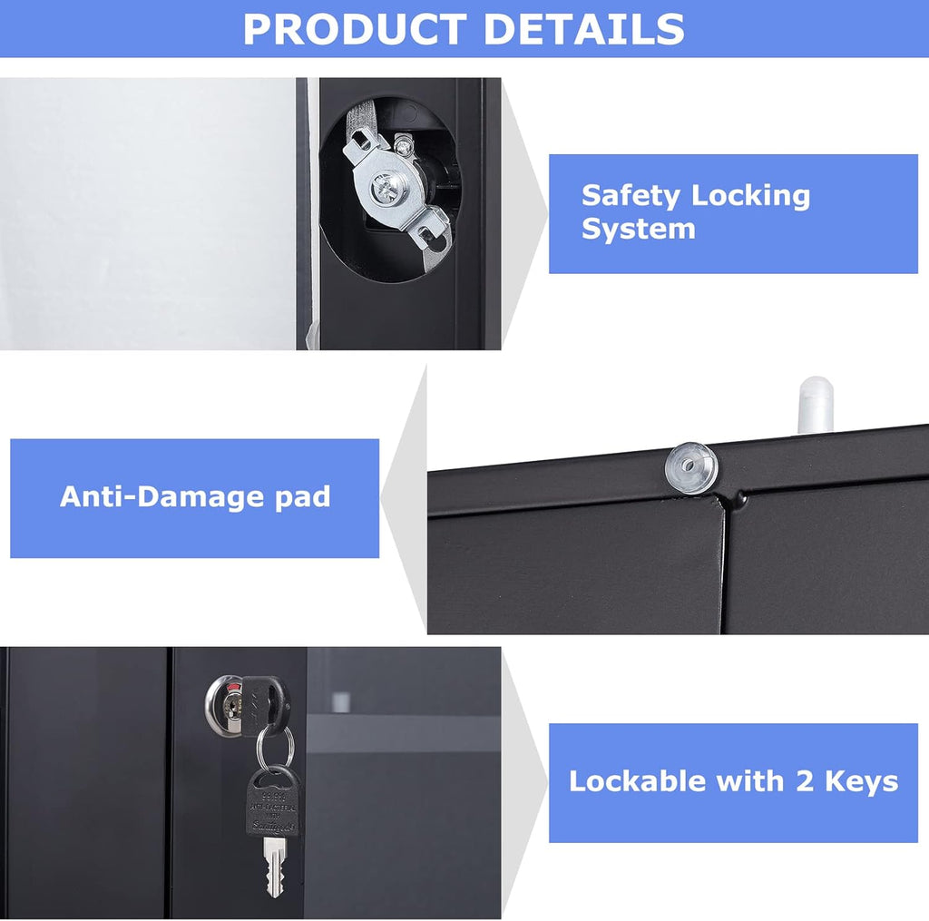 Curio Cabinet Glass Display Cabinet with Glass Door & 4 Adjustable Shelves, 71" Tall Metal Storage Cabinet,Freestanding Black Bookshelf Bookcase Liquor Cabinet for Home Living Room Pantry - Grand Goldman