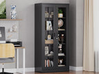 Curio Cabinet Glass Display Cabinet with Glass Door & 4 Adjustable Shelves, 71" Tall Metal Storage Cabinet,Freestanding Black Bookshelf Bookcase Liquor Cabinet for Home Living Room Pantry - Grand Goldman