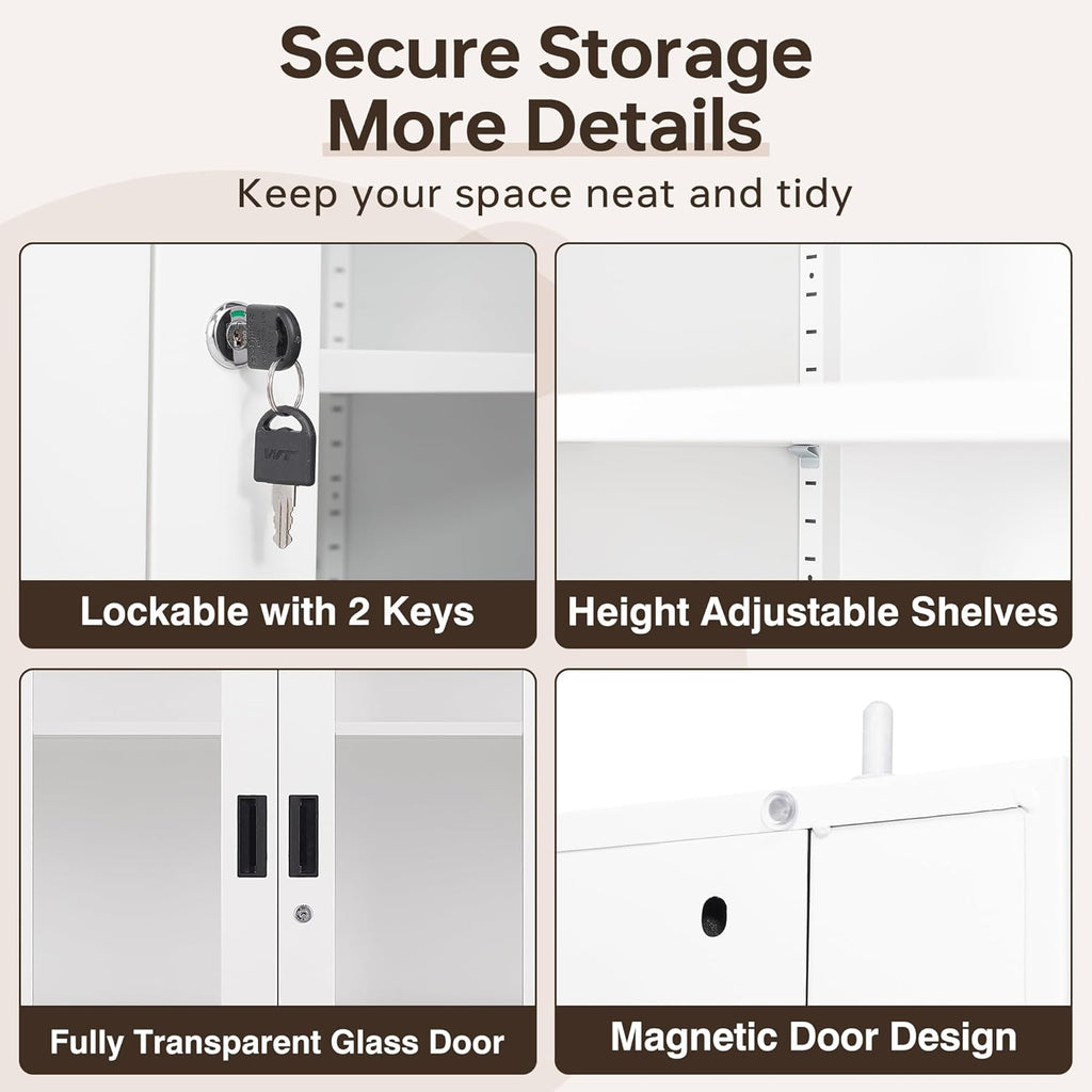 Curio Cabinet Glass Display Cabinet with Glass Door & 4 Adjustable Shelves, 71" Tall Metal Storage Cabinet,Freestanding Black Bookshelf Bookcase Liquor Cabinet for Home Living Room Pantry - Grand Goldman