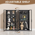 Curio Cabinet Glass Display Cabinet with Glass Door & 4 Adjustable Shelves, 71" Tall Metal Storage Cabinet,Freestanding Black Bookshelf Bookcase Liquor Cabinet for Home Living Room Pantry - Grand Goldman