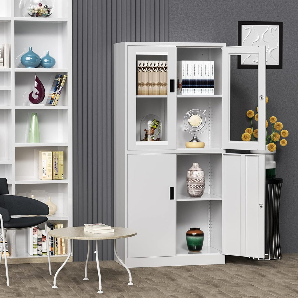 Curio Cabinet Glass Display Cabinet with Glass Door & 4 Adjustable Shelves, 71" Tall Metal Storage Cabinet,Freestanding Black Bookshelf Bookcase Liquor Cabinet for Home Living Room Pantry - Grand Goldman