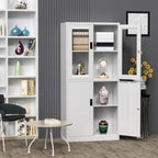 Curio Cabinet Glass Display Cabinet with Glass Door & 4 Adjustable Shelves, 71" Tall Metal Storage Cabinet,Freestanding Black Bookshelf Bookcase Liquor Cabinet for Home Living Room Pantry - Grand Goldman