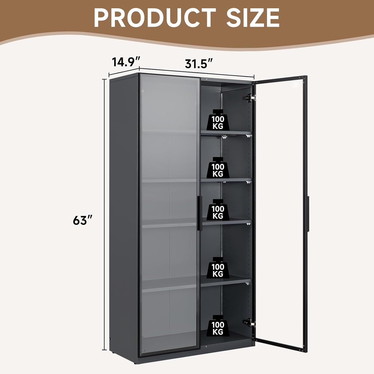 Curio Cabinet Glass Display Cabinet with Glass Door & 4 Adjustable Shelves, 71" Tall Metal Storage Cabinet,Freestanding Black Bookshelf Bookcase Liquor Cabinet for Home Living Room Pantry - Grand Goldman