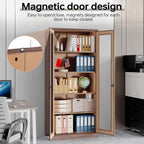 Curio Cabinet Glass Display Cabinet with Glass Door & 4 Adjustable Shelves, 71" Tall Metal Storage Cabinet,Freestanding Black Bookshelf Bookcase Liquor Cabinet for Home Living Room Pantry - Grand Goldman