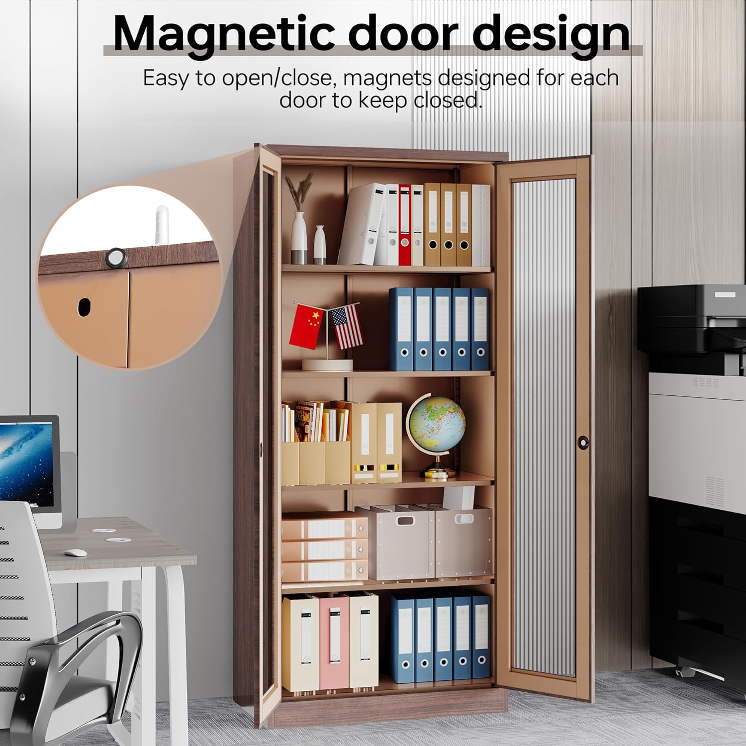 Curio Cabinet Glass Display Cabinet with Glass Door & 4 Adjustable Shelves, 71" Tall Metal Storage Cabinet,Freestanding Black Bookshelf Bookcase Liquor Cabinet for Home Living Room Pantry - Grand Goldman