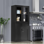 Curio Cabinet Glass Display Cabinet with Glass Door & 4 Adjustable Shelves, 71" Tall Metal Storage Cabinet,Freestanding Black Bookshelf Bookcase Liquor Cabinet for Home Living Room Pantry - Grand Goldman