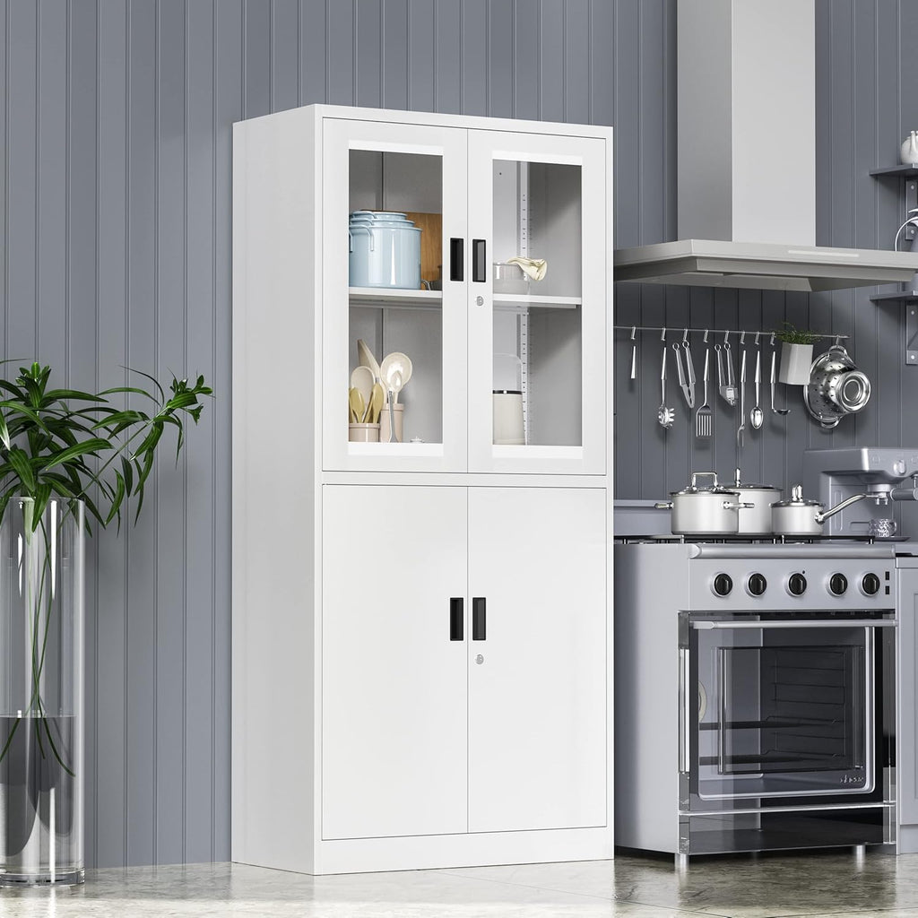 Curio Cabinet Glass Display Cabinet with Glass Door & 4 Adjustable Shelves, 71" Tall Metal Storage Cabinet,Freestanding Black Bookshelf Bookcase Liquor Cabinet for Home Living Room Pantry - Grand Goldman