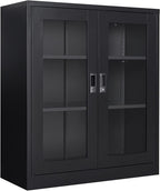 Curio Cabinet Glass Display Cabinet with Glass Door & 4 Adjustable Shelves, 71" Tall Metal Storage Cabinet,Freestanding Black Bookshelf Bookcase Liquor Cabinet for Home Living Room Pantry - Grand Goldman