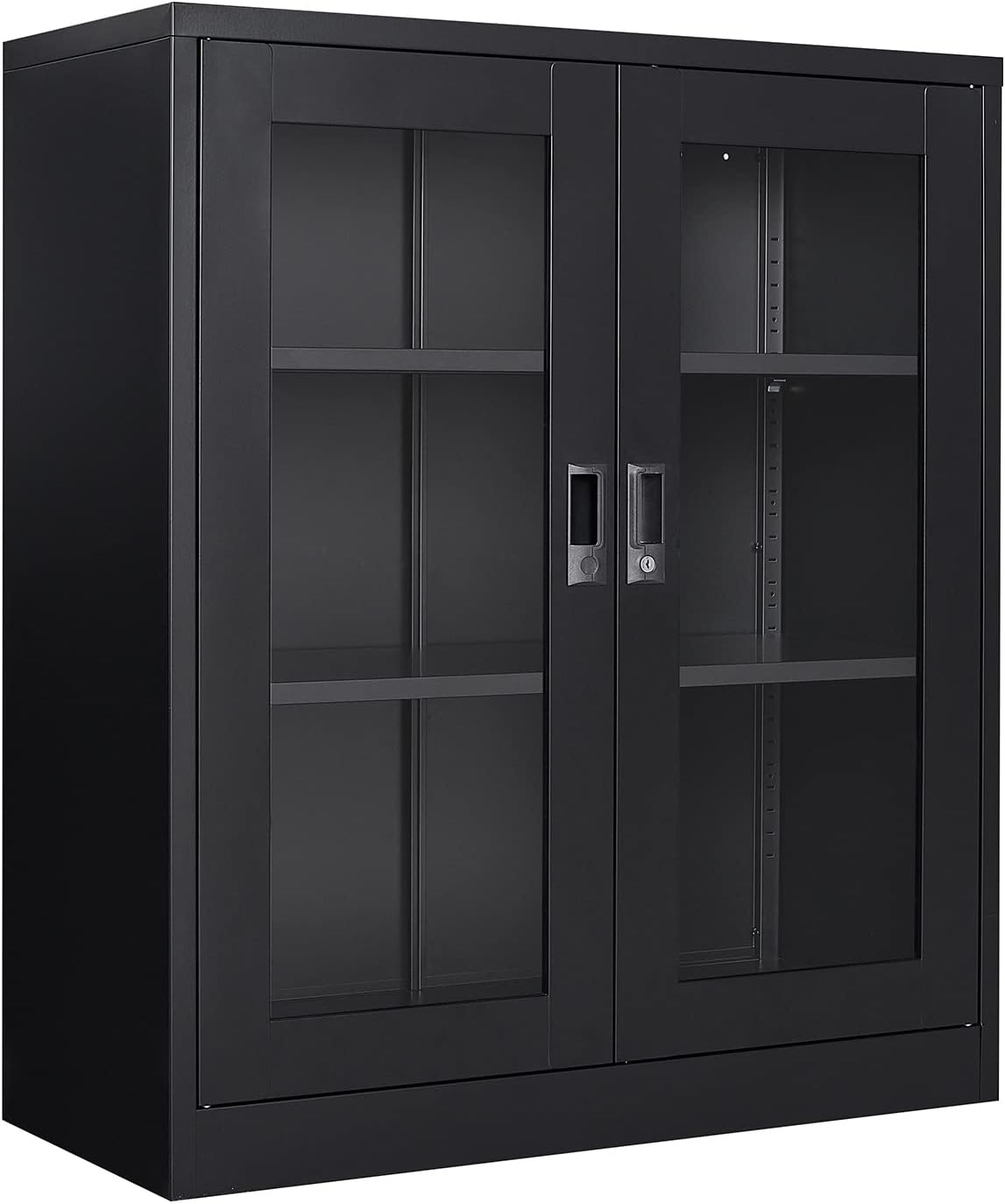 Curio Cabinet Glass Display Cabinet with Glass Door & 4 Adjustable Shelves, 71" Tall Metal Storage Cabinet,Freestanding Black Bookshelf Bookcase Liquor Cabinet for Home Living Room Pantry - Grand Goldman