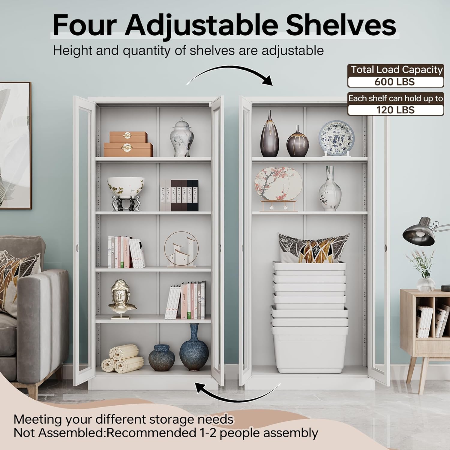 Curio Cabinet Glass Display Cabinet with Glass Door & 4 Adjustable Shelves, 71" Tall Metal Storage Cabinet,Freestanding Black Bookshelf Bookcase Liquor Cabinet for Home Living Room Pantry - Grand Goldman