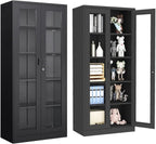 Curio Cabinet Glass Display Cabinet with Glass Door & 4 Adjustable Shelves, 71" Tall Metal Storage Cabinet,Freestanding Black Bookshelf Bookcase Liquor Cabinet for Home Living Room Pantry - Grand Goldman