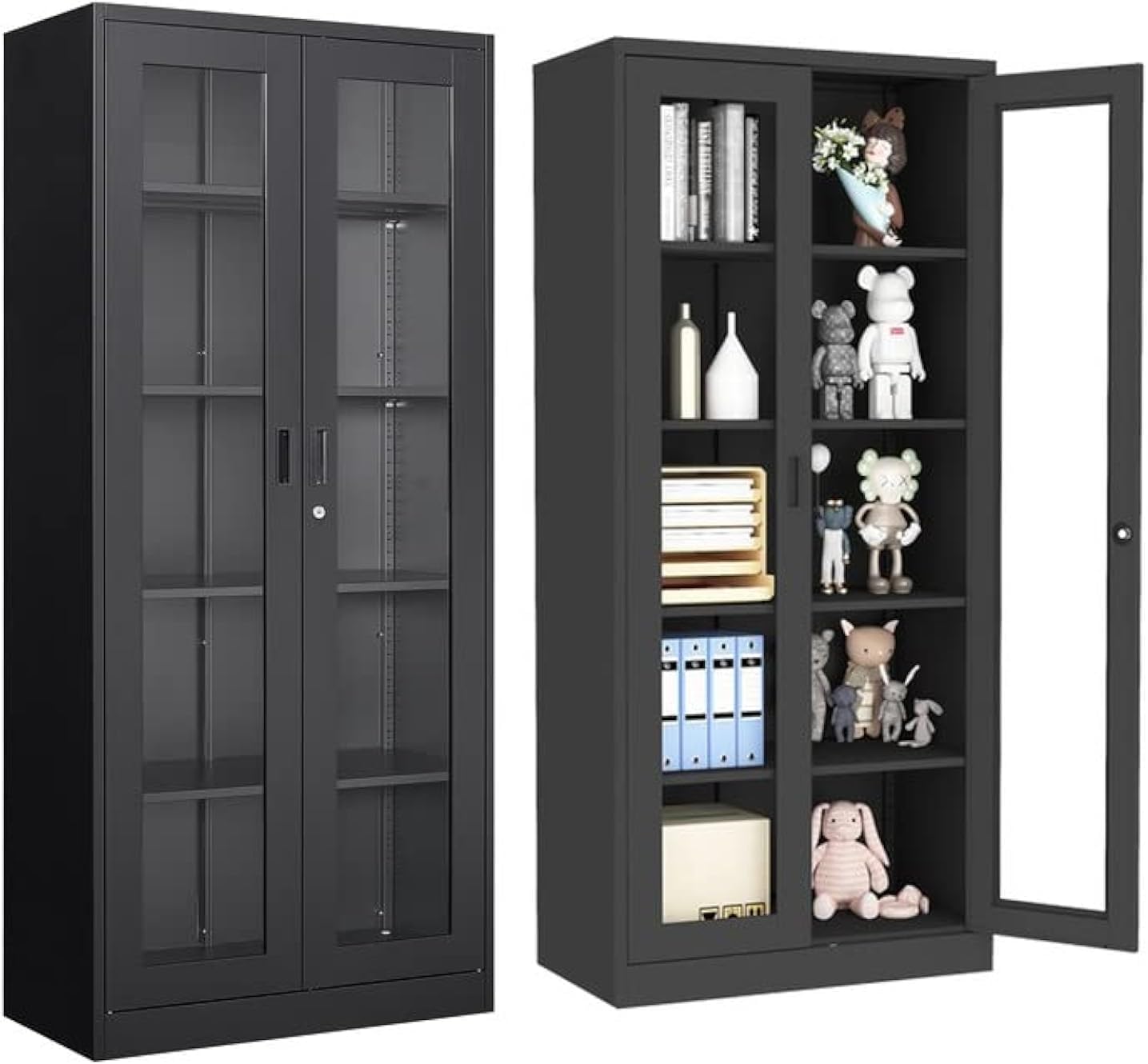 Curio Cabinet Glass Display Cabinet with Glass Door & 4 Adjustable Shelves, 71" Tall Metal Storage Cabinet,Freestanding Black Bookshelf Bookcase Liquor Cabinet for Home Living Room Pantry - Grand Goldman