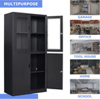 Curio Cabinet Glass Display Cabinet with Glass Door & 4 Adjustable Shelves, 71" Tall Metal Storage Cabinet,Freestanding Black Bookshelf Bookcase Liquor Cabinet for Home Living Room Pantry - Grand Goldman