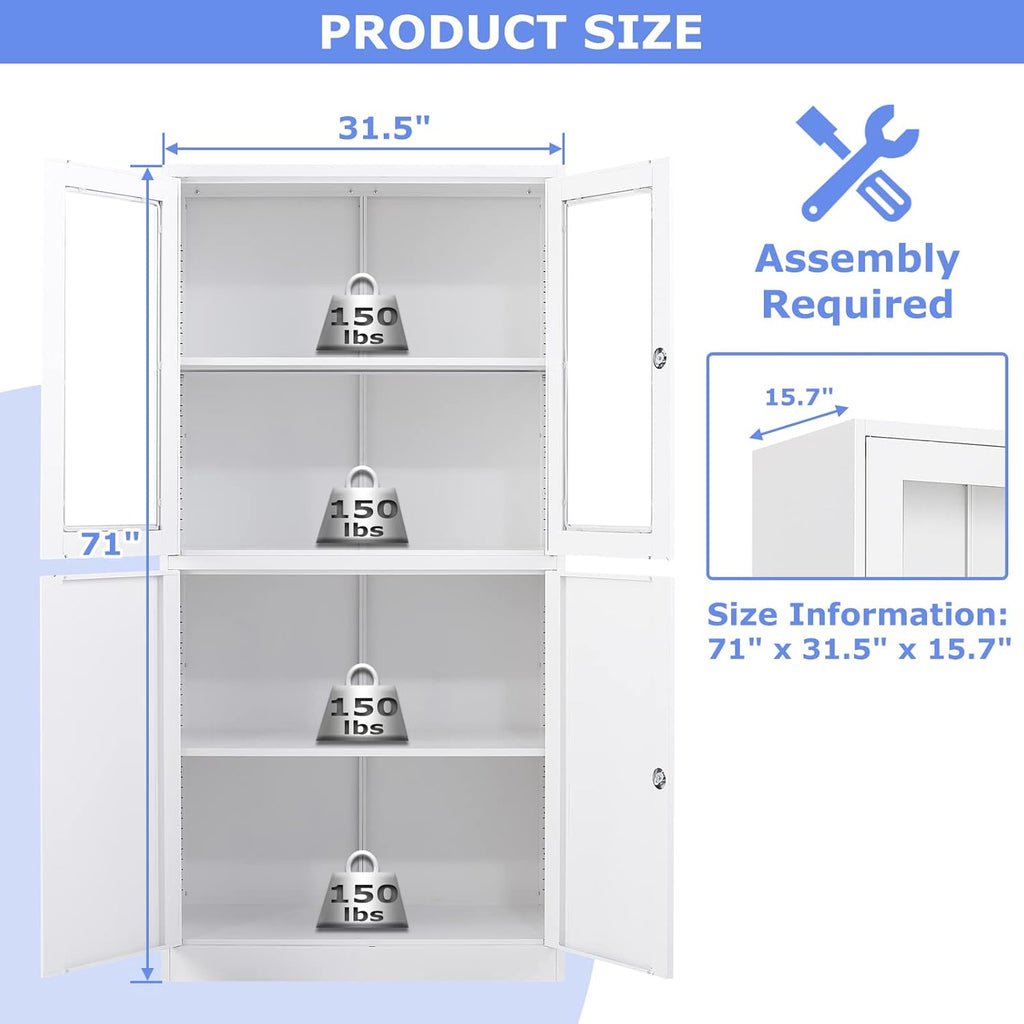 Curio Cabinet Glass Display Cabinet with Glass Door & 4 Adjustable Shelves, 71" Tall Metal Storage Cabinet,Freestanding Black Bookshelf Bookcase Liquor Cabinet for Home Living Room Pantry - Grand Goldman
