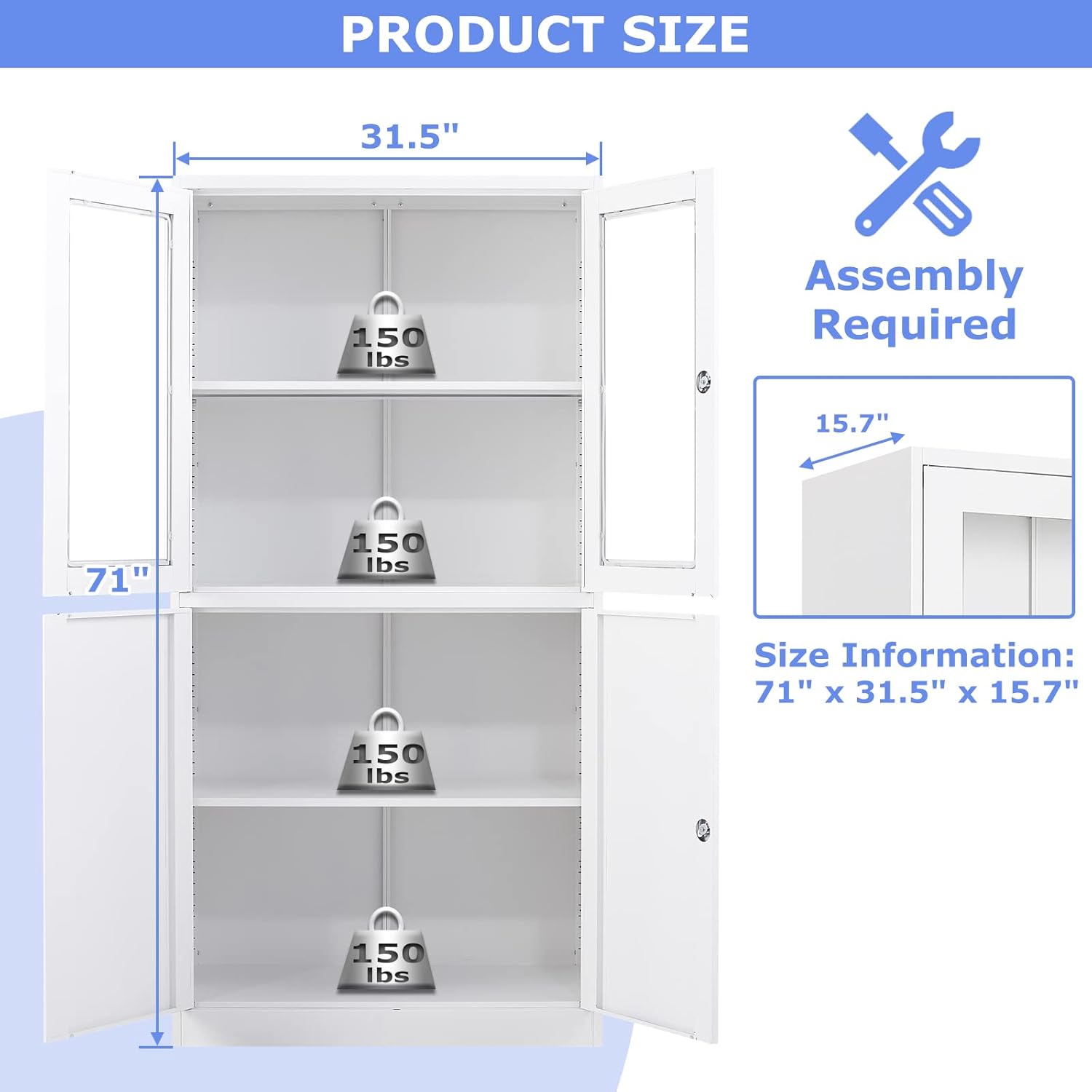 Curio Cabinet Glass Display Cabinet with Glass Door & 4 Adjustable Shelves, 71" Tall Metal Storage Cabinet,Freestanding Black Bookshelf Bookcase Liquor Cabinet for Home Living Room Pantry - Grand Goldman