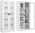 Curio Cabinet Glass Display Cabinet with Glass Door & 4 Adjustable Shelves, 71" Tall Metal Storage Cabinet,Freestanding Black Bookshelf Bookcase Liquor Cabinet for Home Living Room Pantry - Grand Goldman