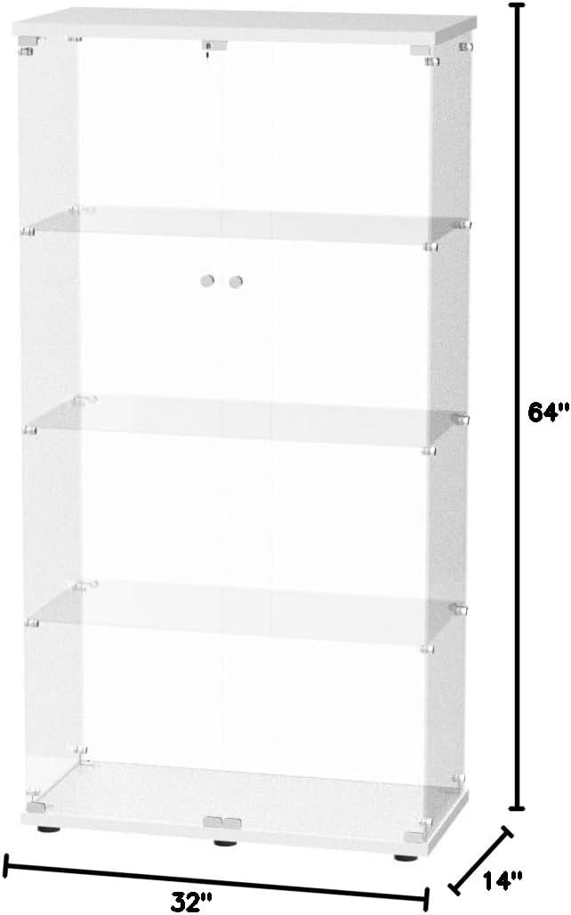 Curio Cabinet Glass Display Case for Collectibles with Door, 4 Display Shelves Showcase, 64.2”Hx16.9''Lx 14.6''W Black - Grand Goldman