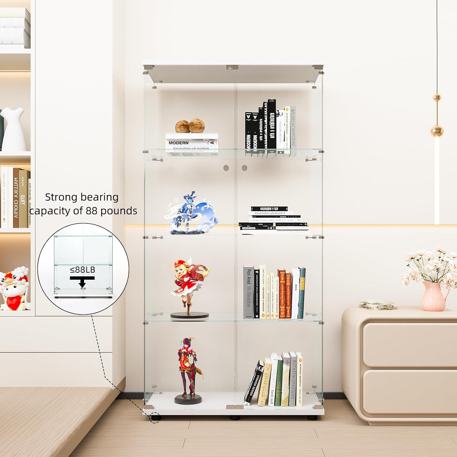 Curio Cabinet Glass Display Case for Collectibles with Door, 4 Display Shelves Showcase, 64.2”Hx16.9''Lx 14.6''W Black - Grand Goldman