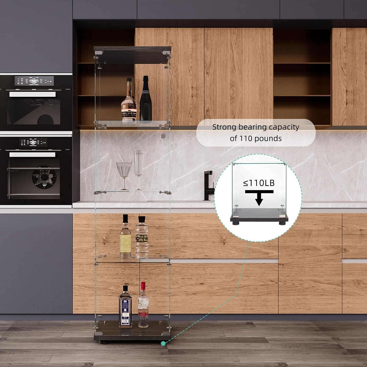 Curio Cabinet Glass Display Case for Collectibles with Door, 4 Display Shelves Showcase, 64.2”Hx16.9''Lx 14.6''W Black - Grand Goldman