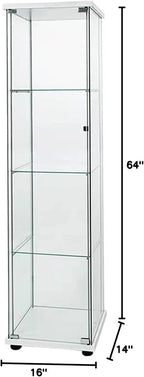 Curio Cabinet Glass Display Case for Collectibles with Door, 4 Display Shelves Showcase, 64.2”Hx16.9''Lx 14.6''W Black - Grand Goldman