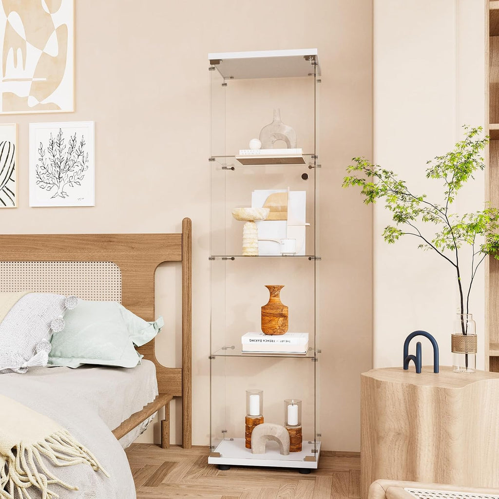 Curio Cabinet Glass Display Case for Collectibles with Door, 4 Display Shelves Showcase, 64.2”Hx16.9''Lx 14.6''W Black - Grand Goldman