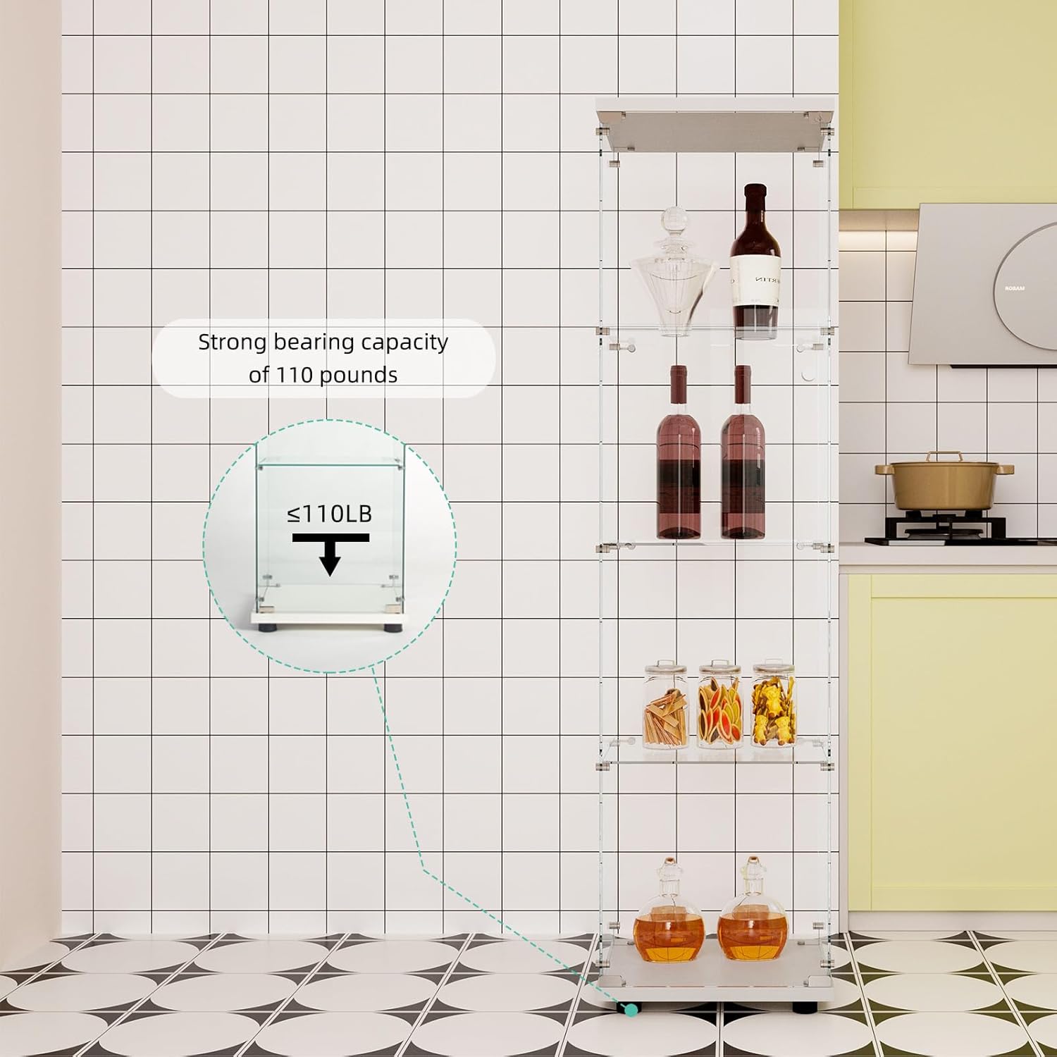 Curio Cabinet Glass Display Case for Collectibles with Door, 4 Display Shelves Showcase, 64.2”Hx16.9''Lx 14.6''W Black - Grand Goldman