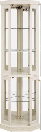 Curio Corner Cabinet, Lighted Glass Display Cabinet, Tempered Glass Door and Shelve, Wood Corner China Cabinet Inclued Bulb, Curio Cabinet Rack for Living Room (White, 16.5" L 16.5" W 70" H) - Grand Goldman