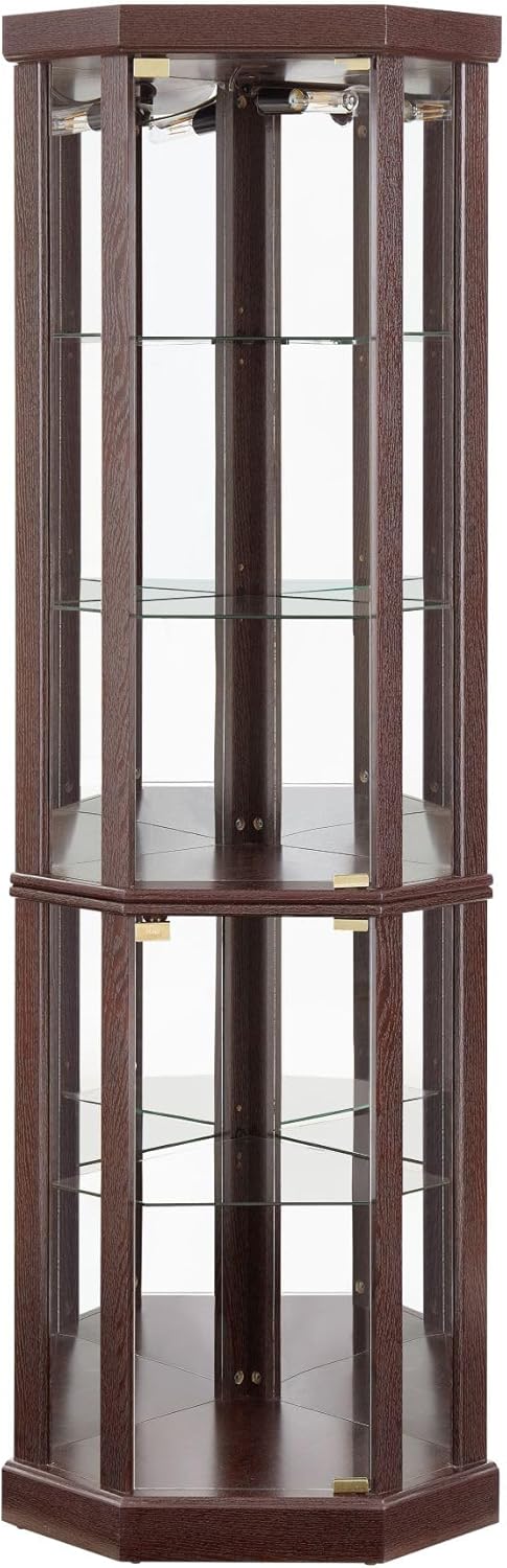 Curio Corner Cabinet, Lighted Glass Display Cabinet, Tempered Glass Door and Shelve, Wood Corner China Cabinet Inclued Bulb, Curio Cabinet Rack for Living Room (White, 16.5" L 16.5" W 70" H) - Grand Goldman