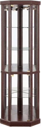 Curio Corner Cabinet, Lighted Glass Display Cabinet, Tempered Glass Door and Shelve, Wood Corner China Cabinet Inclued Bulb, Curio Cabinet Rack for Living Room (White, 16.5" L 16.5" W 70" H) - Grand Goldman