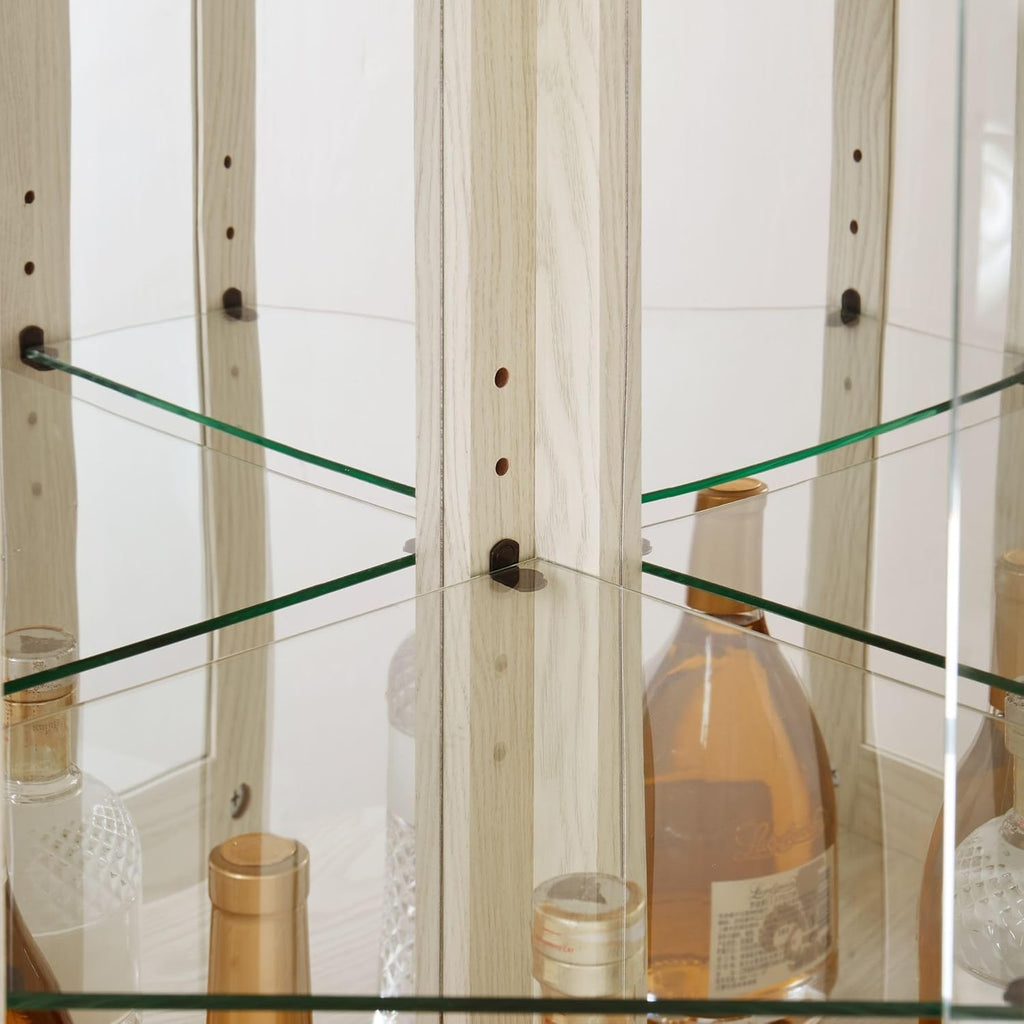 Curio Corner Cabinet, Lighted Glass Display Cabinet, Tempered Glass Door and Shelve, Wood Corner China Cabinet Inclued Bulb, Curio Cabinet Rack for Living Room (White, 16.5" L 16.5" W 70" H) - Grand Goldman