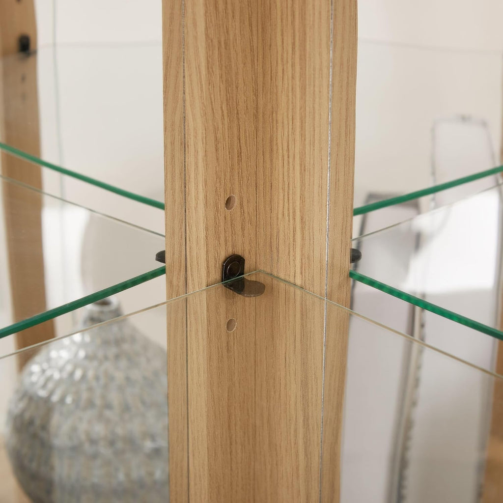 Curio Corner Cabinet, Lighted Glass Display Cabinet, Tempered Glass Door and Shelve, Wood Corner China Cabinet Inclued Bulb, Curio Cabinet Rack for Living Room (White, 16.5" L 16.5" W 70" H) - Grand Goldman