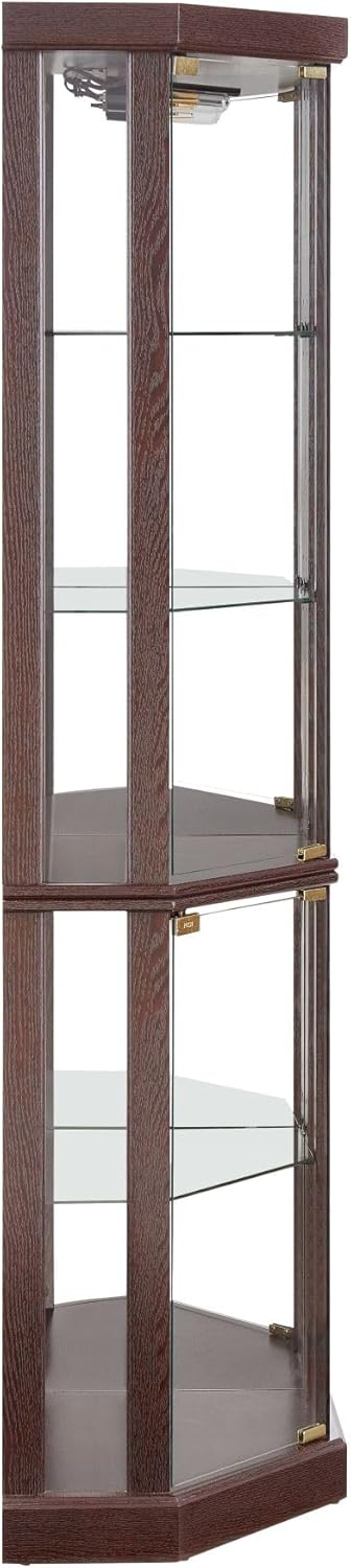Curio Corner Cabinet, Lighted Glass Display Cabinet, Tempered Glass Door and Shelve, Wood Corner China Cabinet Inclued Bulb, Curio Cabinet Rack for Living Room (White, 16.5" L 16.5" W 70" H) - Grand Goldman