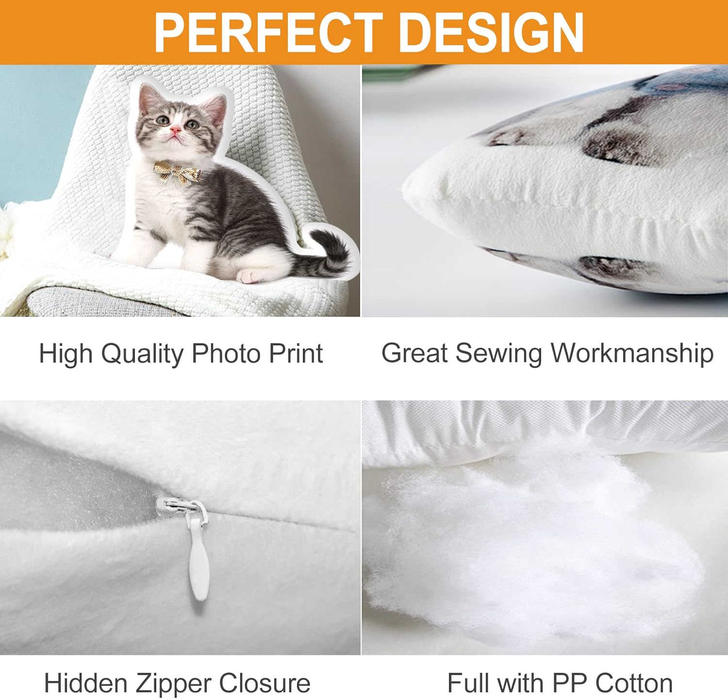 Custom Pet Pillow, 16" Personalized Pet Photo DIY Molding 3D Shaped Pillow, Cat Pillow for Distinct Gift, Thanksgiving, Valentine’s Day, Christmas(Double Side 16 inch) - Grand Goldman