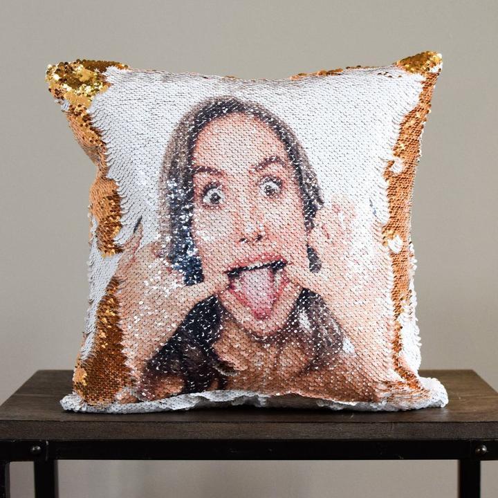 Custom Photo Cushion Cover Diy Personalized Sequin Luminous Pillowcase Room Decoration Baby Wedding Pet Photos Printed - Grand Goldman