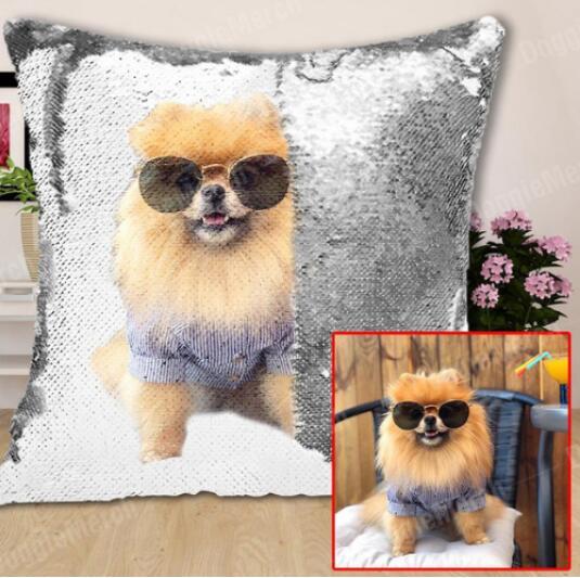 Custom Photo Cushion Cover Diy Personalized Sequin Luminous Pillowcase Room Decoration Baby Wedding Pet Photos Printed - Grand Goldman
