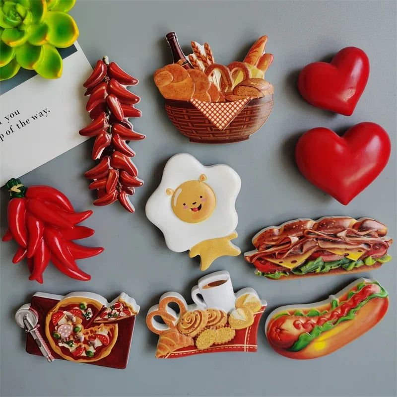Cute Imitation Food Fridge Magnets Hot Dog Pizza Refrigerator Magnet Stickers Paste Egg Bread Chili Hamburger Kitchen Decorate - Grand Goldman