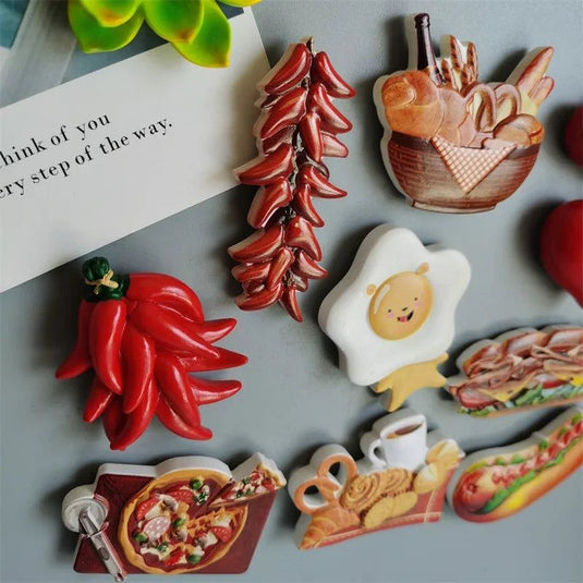 Cute Imitation Food Fridge Magnets Hot Dog Pizza Refrigerator Magnet Stickers Paste Egg Bread Chili Hamburger Kitchen Decorate - Grand Goldman