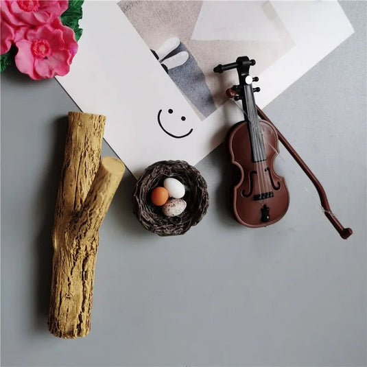 Cute fridge magnet Mini Simulates Bird's Nest Refrigerator Sticker Violin Decoration Branch Hook Refrigerator Sticker Home Decor - Grand Goldman