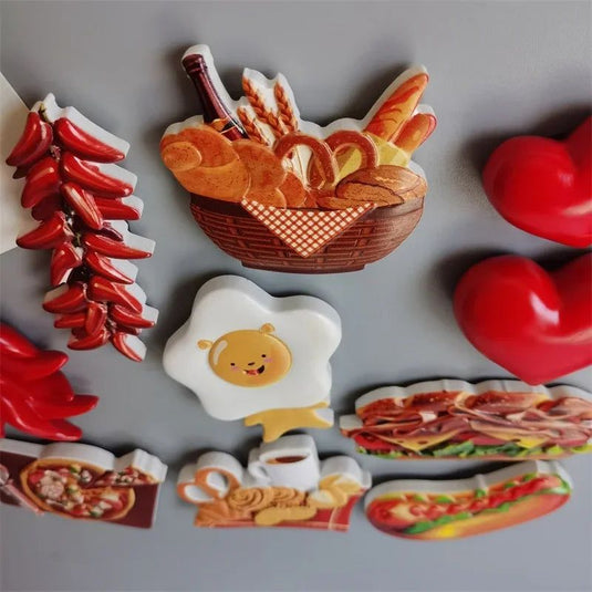 Cute Imitation Food Fridge Magnets Hot Dog Pizza Refrigerator Magnet Stickers Paste Egg Bread Chili Hamburger Kitchen Decorate - Grand Goldman