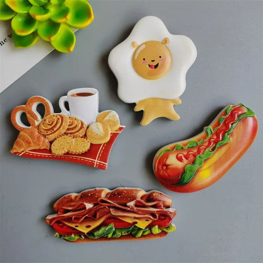 Cute Imitation Food Fridge Magnets Hot Dog Pizza Refrigerator Magnet Stickers Paste Egg Bread Chili Hamburger Kitchen Decorate - Grand Goldman