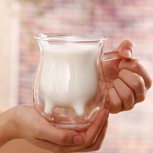 Cute double glass milk cup - Grand Goldman