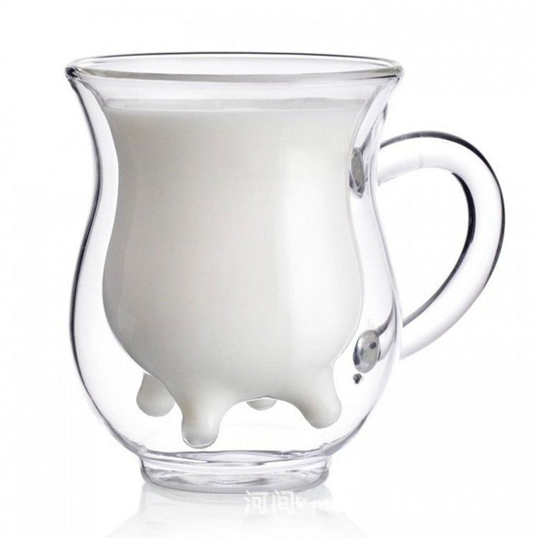 Cute double glass milk cup - Grand Goldman