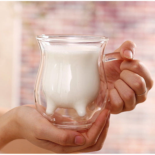 Cute double glass milk cup - Grand Goldman