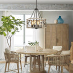 D19'' Farmhouse Chandelier, 4-Light Adjustable Dining Room Light Fixture Kitchen Island Lighting, Rustic Hanging Lights for Entryway Foyer Bedroom Living Room, Black & White Oak - Grand Goldman