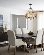 D19'' Farmhouse Chandelier, 4-Light Adjustable Dining Room Light Fixture Kitchen Island Lighting, Rustic Hanging Lights for Entryway Foyer Bedroom Living Room, Black & White Oak - Grand Goldman