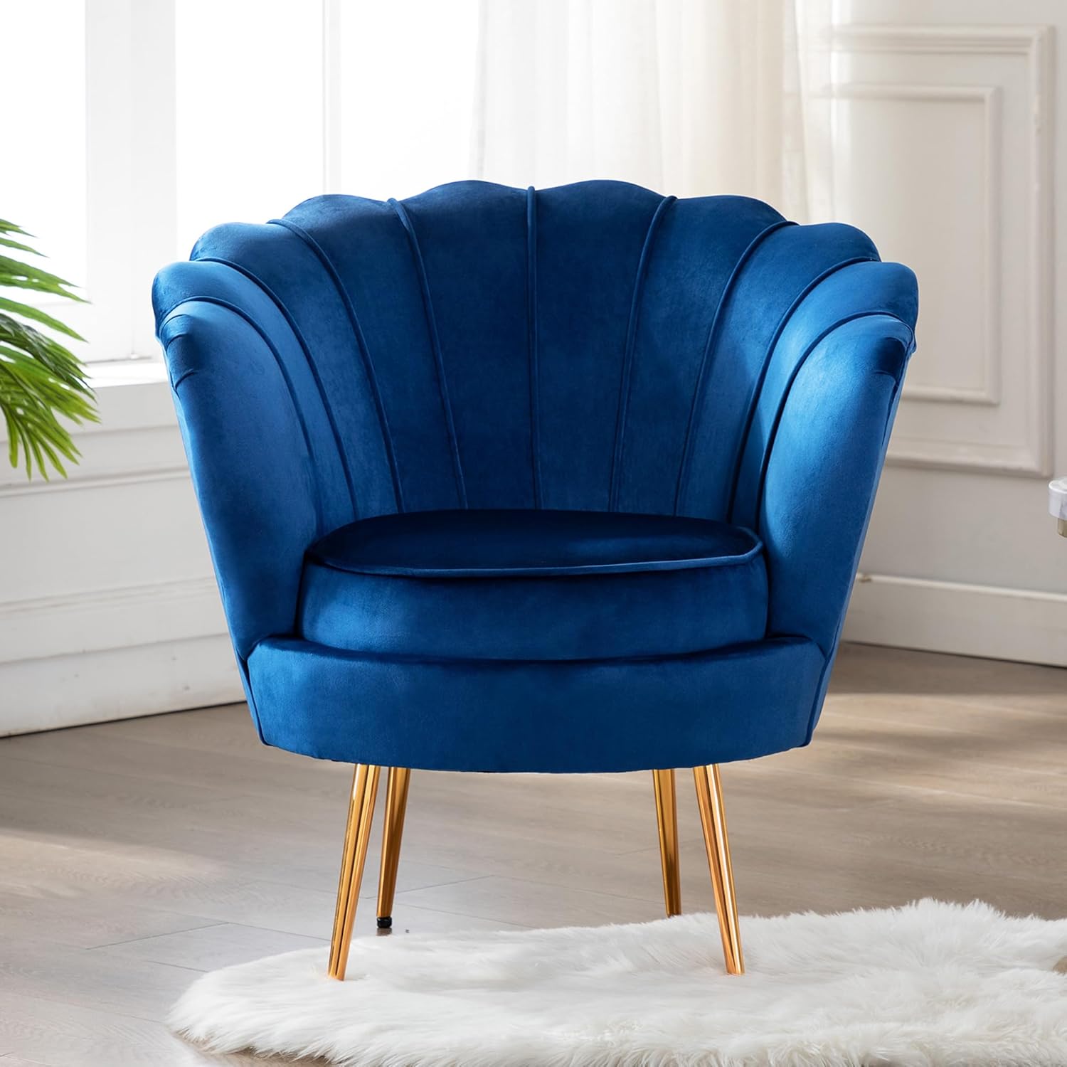 DAGONHIL Mid Century Modern Upholstered Accent Chair,Retro Leisure Velvet Single Sofa with Golden Metal Legs for Living Room/Bedroom(Navy Blue) - Grand Goldman