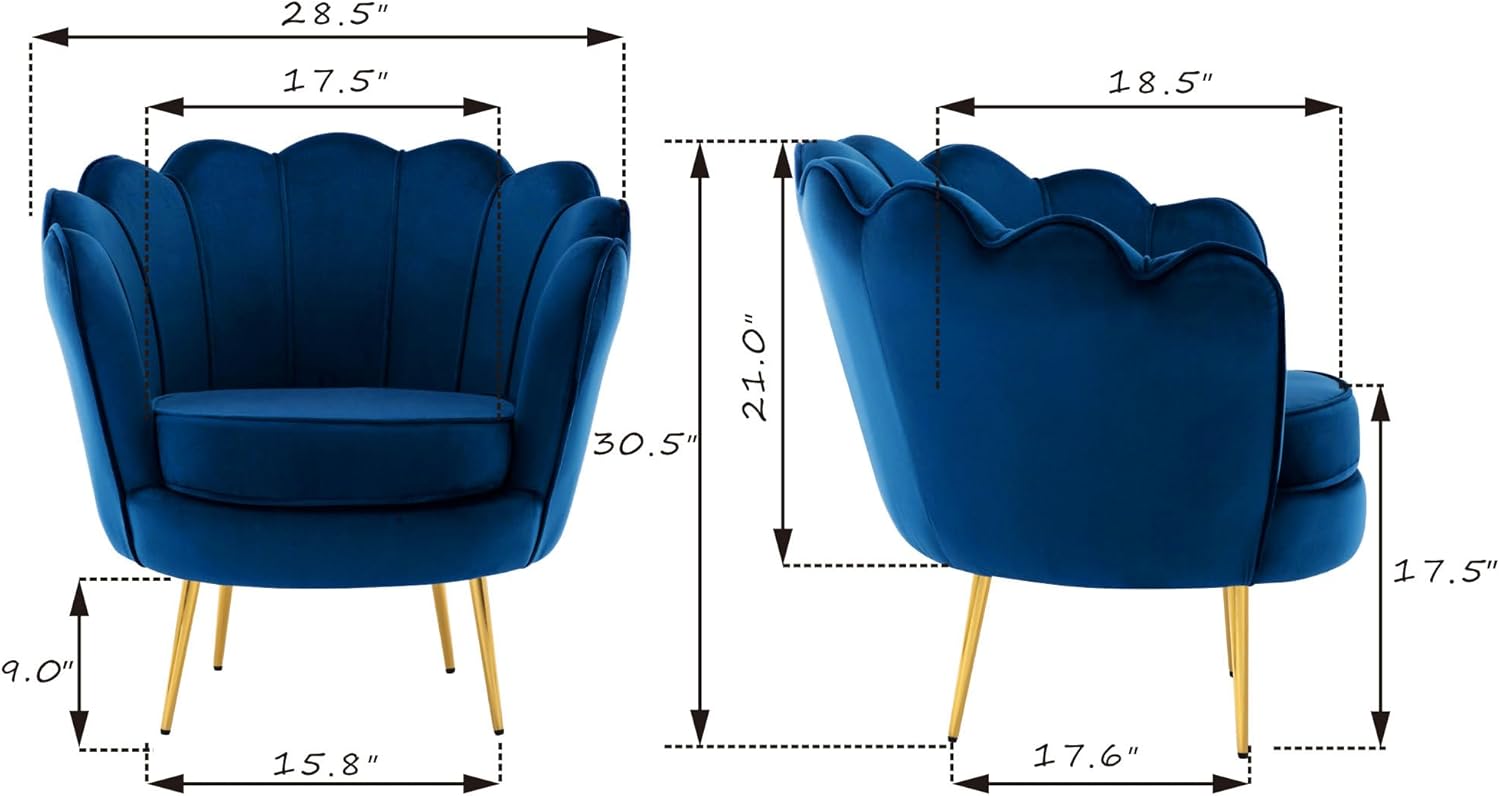 DAGONHIL Mid Century Modern Upholstered Accent Chair,Retro Leisure Velvet Single Sofa with Golden Metal Legs for Living Room/Bedroom(Navy Blue) - Grand Goldman