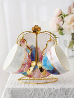 DAISY Elegant European Coffee Cup and Saucer Set - Luxurious Bone China, Retro Style with Marble Patterns and Gold Accents for Exquisite Afternoon Tea or Coffee - Grand Goldman